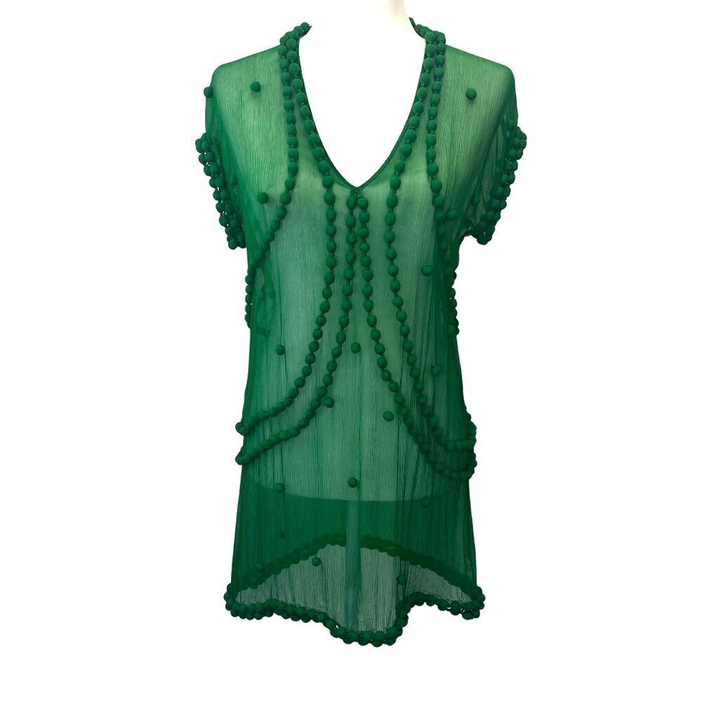 100% Silk Sheer Tunic Dress Cover Up  Green Color Size SMALL Ladies Festival